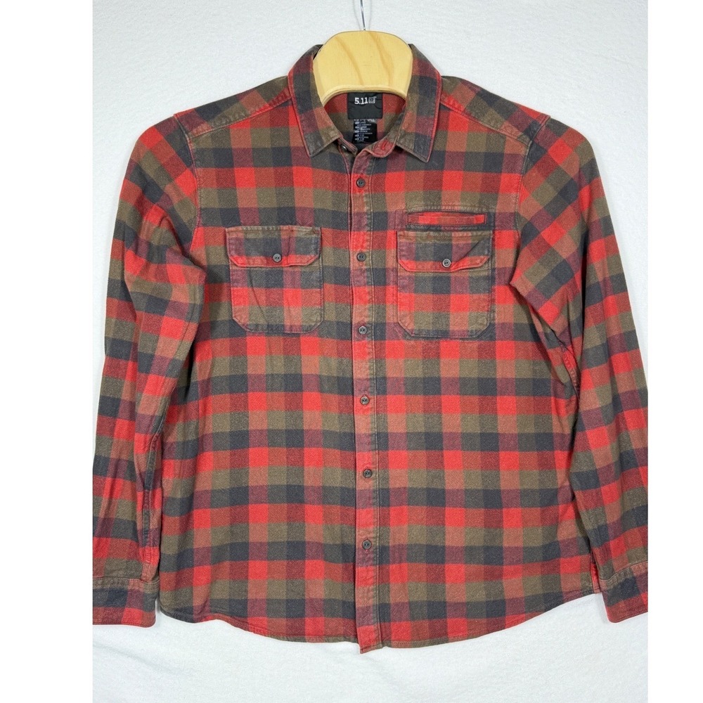 5.11 Tactical Flannel Shirt Mens Large Red Brown Buffalo Plaid TLBLIN-4389-1